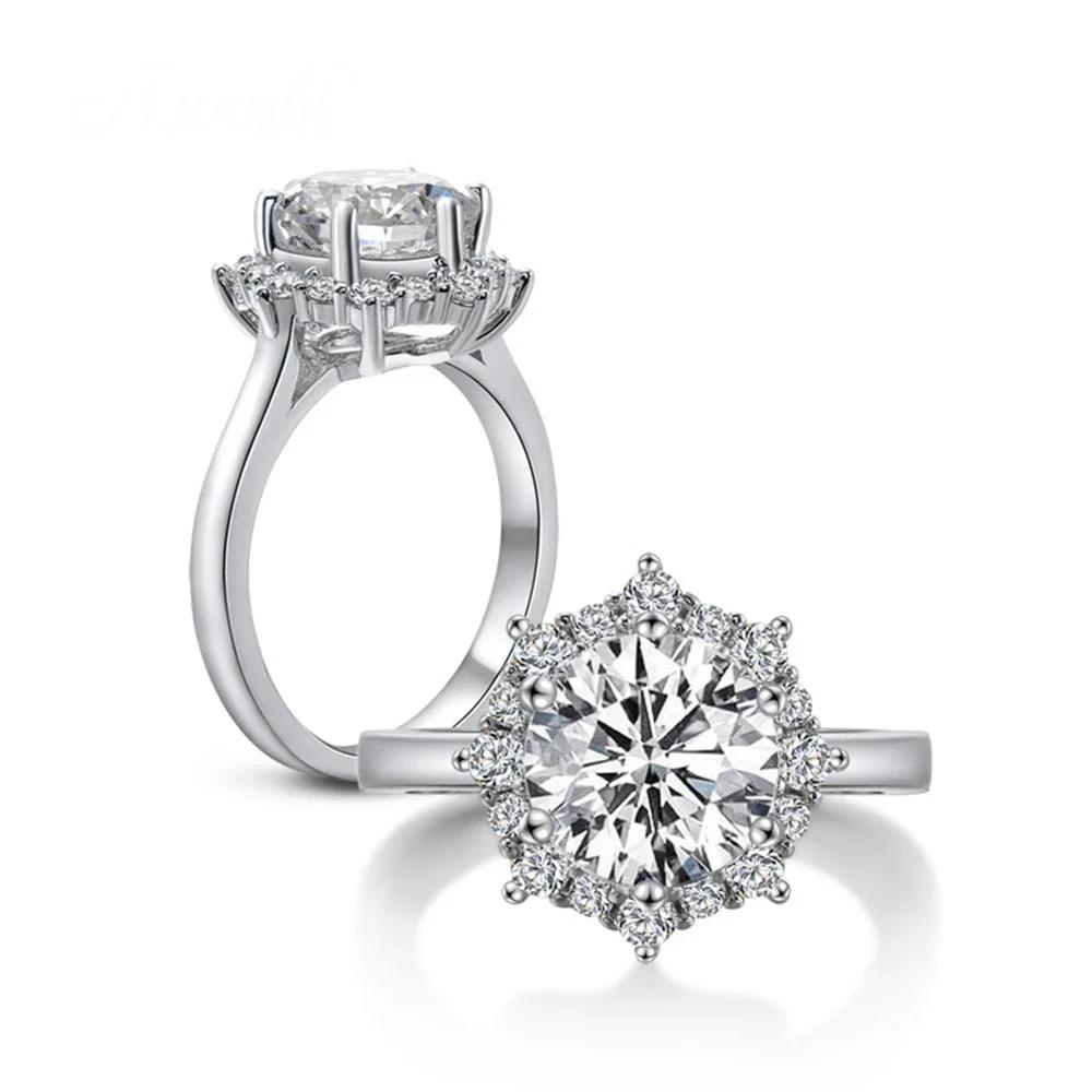 Cbtb Fashion Round big flower Ring 3ct D Color Moissanite Silver 925 Wedding Jewelry