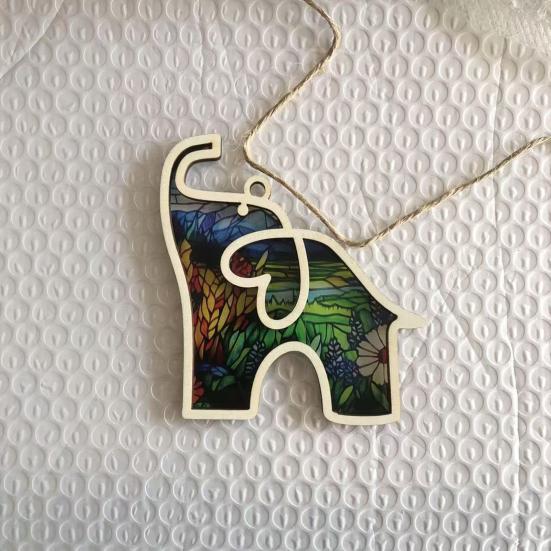 Yousheng 1/2Pcs Elephant Pendant Wooden Hanging Ornament with Lanyard Easy To Hang Elephant-Shaped Pendant Friendship Gifts