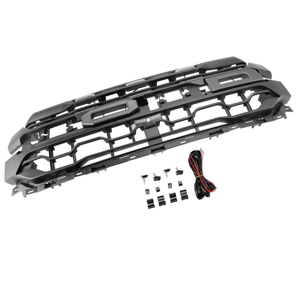 Black Front Bumper Grille Grill Fit Ford F150 2024+ With LED