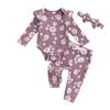 Citgeett Autumn Infant Baby Girl Fall Outfit Daisy Print Long Sleeve Romper Pants Headband Clothes Set