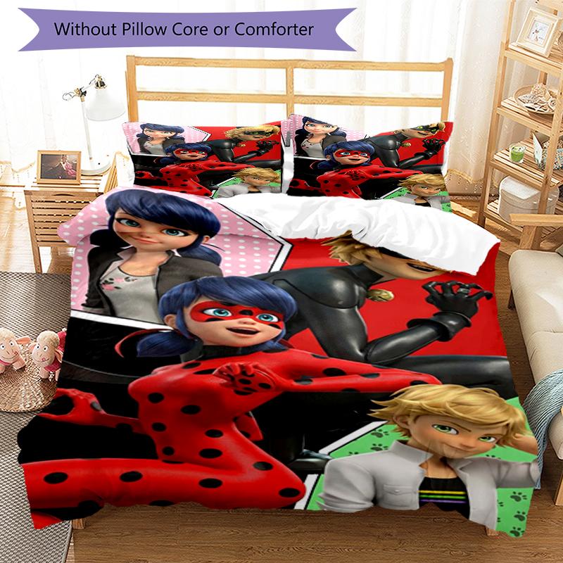 3pcs Miraculous Bedding Set Duvet Cover Closure Includes 1 Duvet Cover & 2 Pillowcases, Soft and Comfortable for All Seasons.