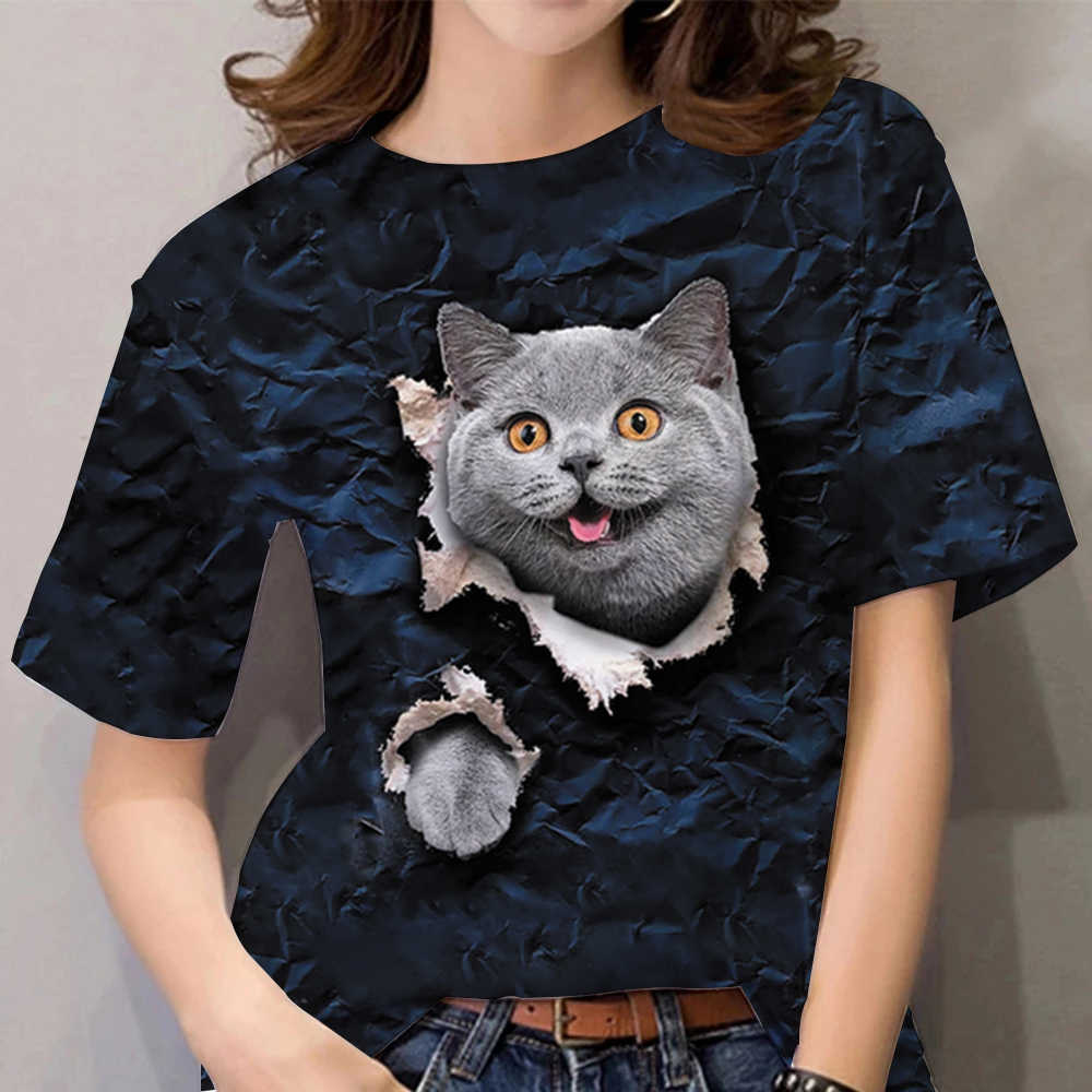 Summer T-Shirt Women 3D Printing Cute Cat Fashion Tee 2022 New Harajuku Animal T Shirt Short Sleeve Oversized Clothing Camiseta