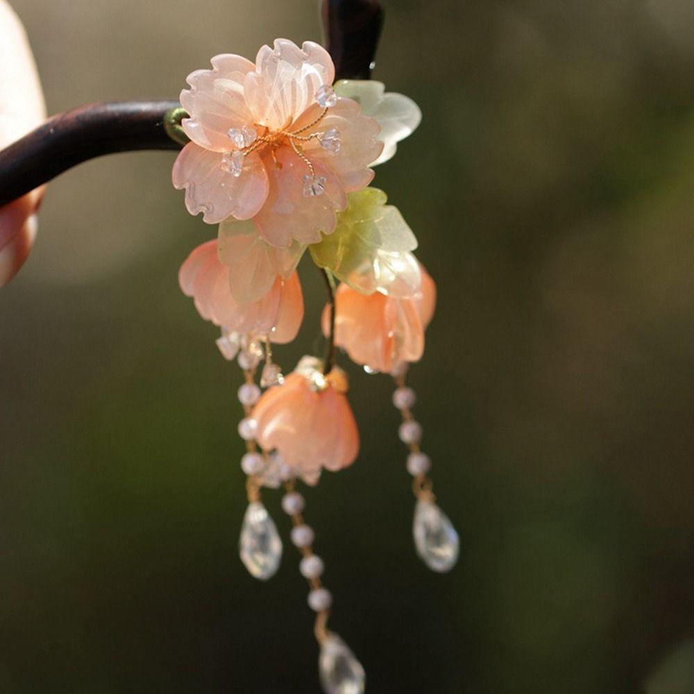 Flower Hanfu Hairpin Chinese Style Wooden Hair Stick Antique   for Women