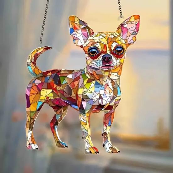 Собака ловец солнца окрашенный акриловый рождественский орнамент красочный щенок ловец солнца подвесное украшение для окна балкона сад
