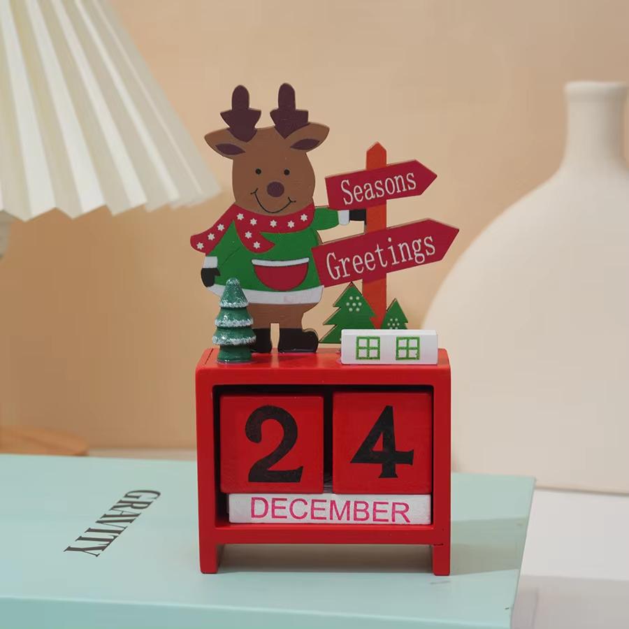 Santa Claus Christmas Tree Gift Wooden Calendar Desktop Decoration Ornaments Wooden Calendar Ornaments For Home Decoration
