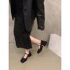 High Heels Black Mary Jane Small Leather Shoes Women's Shoes Spring Autumn and Winter Retro Square Head Shoes