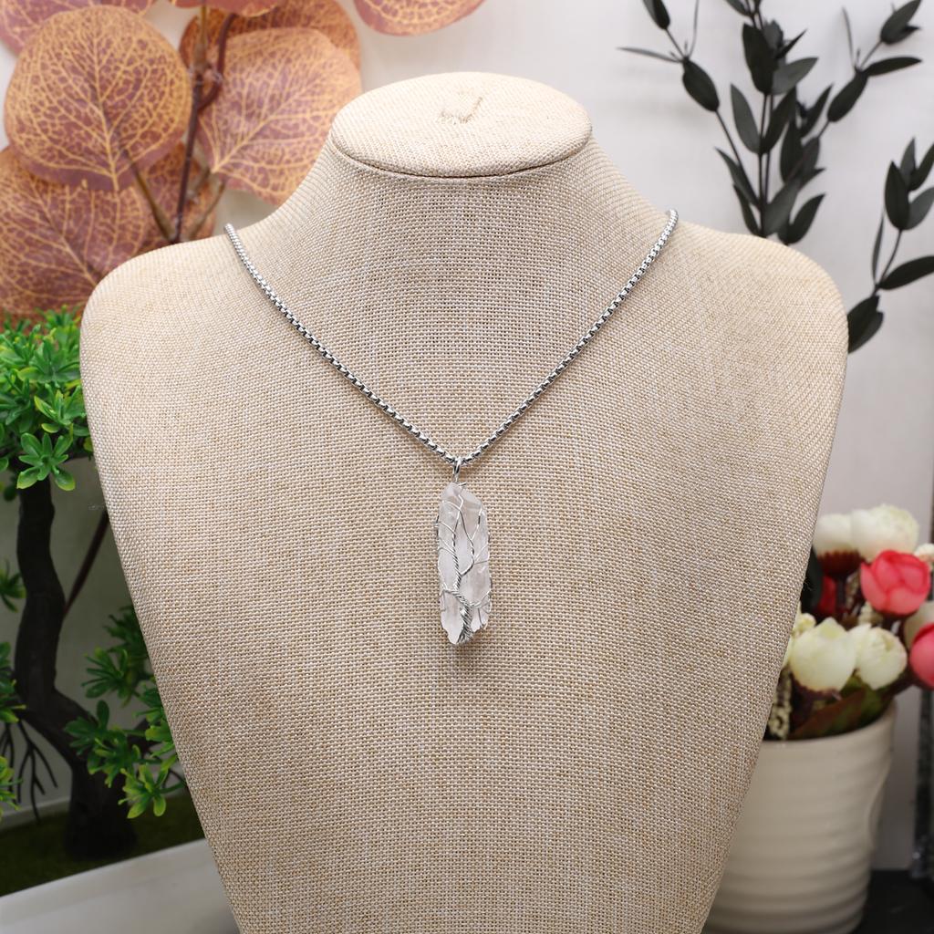 Women Necklace Natural Stone Hexagonal Pyramid Winding Pendant Necklace For Women Birthday Gift Chain 60 CM