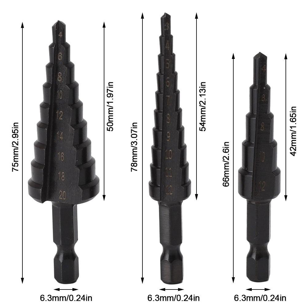 3pcs Precision Step Drill Bit Set Hex Shank Bearing Steel Step Drill Bit  Home Improvement