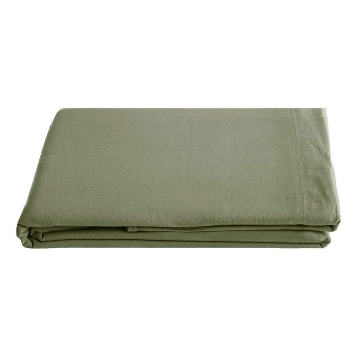 Drap plat Palace pur coton teint lavé, 63 fils/cm² Vent du sud - 270x290 - Palace Sauge