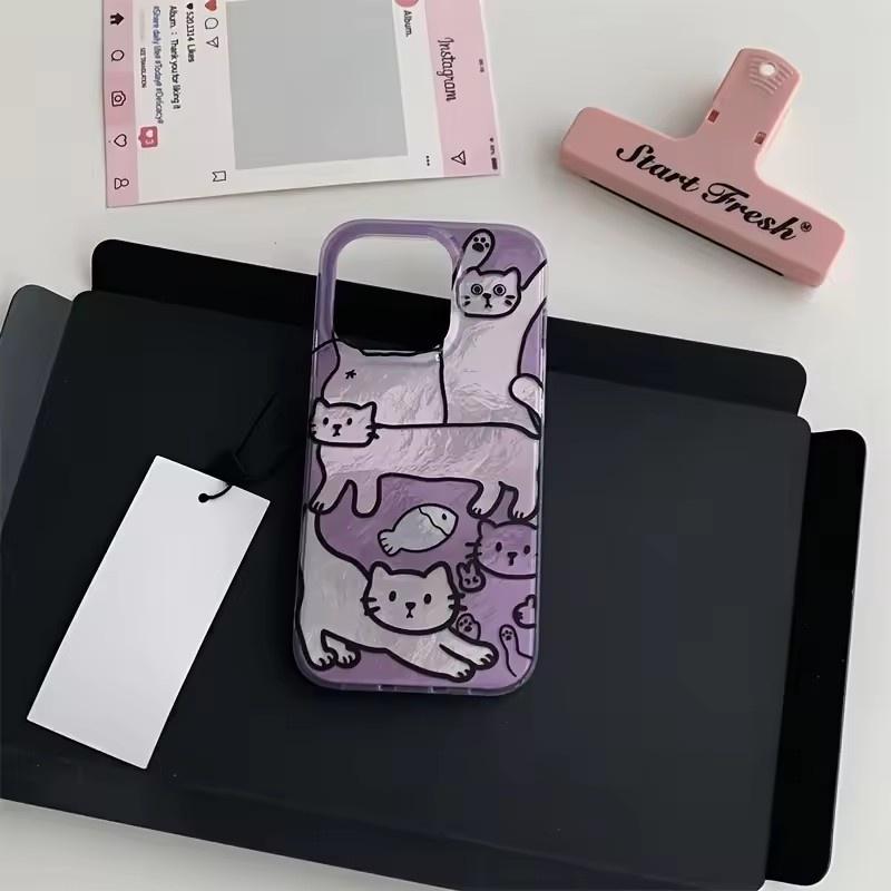 Перфорированный чехол-ракушка Vortex IND Фиолетовая Рыбка Кошка для iPhone 17 16 15 14 13 12 11 Pro Max X 7 8 Plus Ударопрочный прозрачный чехол
