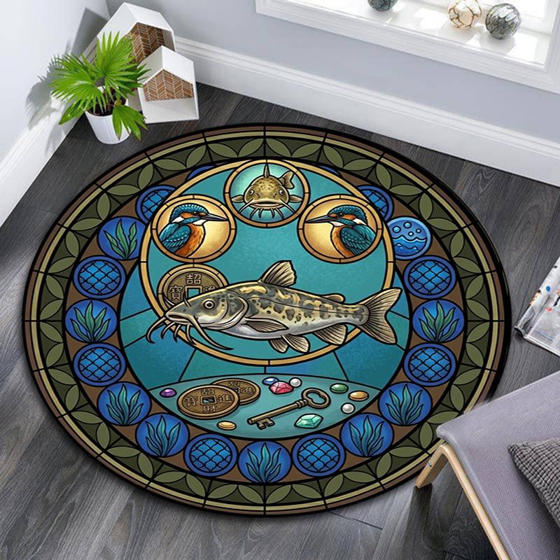 Marine Life Glass Round Area Rug Under Office Chairs Bedroom Living Room Home Decor