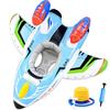 VBACALA Airplane-Shaped Float with Foot Holes, Kids' Water Gun, and 2 Inflator Pumps Included, Perfect for Pool, Beach, and Outdoor Water Play
