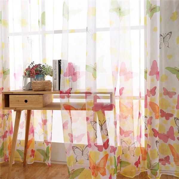 1 шт., прозрачная тюль с принтом бабочки, занавеска на окно, вуаль, драпировка, занавеска на окно, панель