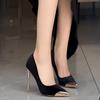 French Black Suede High Heels Women's Thin Heels 2025 New Autumn and Winter Temperament Imperial Sister Shallow Mouth Pointed Professional Single Shoe