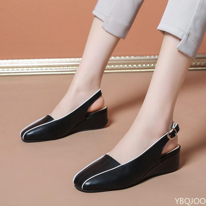 Женские сандалии на ретро-танкетке, весенний новый стиль, французские однотонные повседневные универсальные туфли с закрытым носком, сандалии на платформе