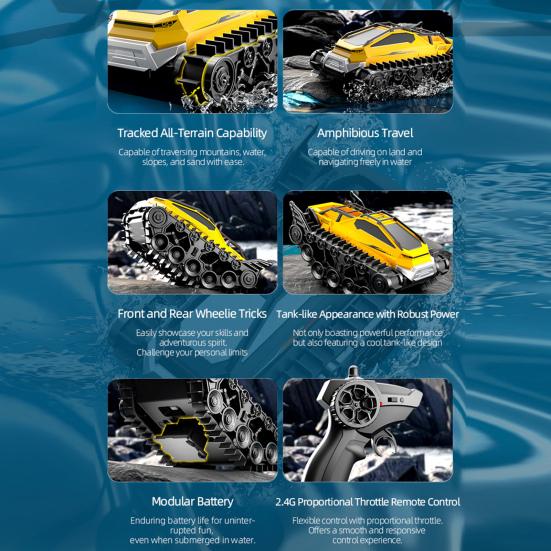 Амфибийный танк с дистанционным управлением 2,4 ГГц, водонепроницаемый вездеходный автомобиль-трюк на радиоуправлении, электрический гусеничный