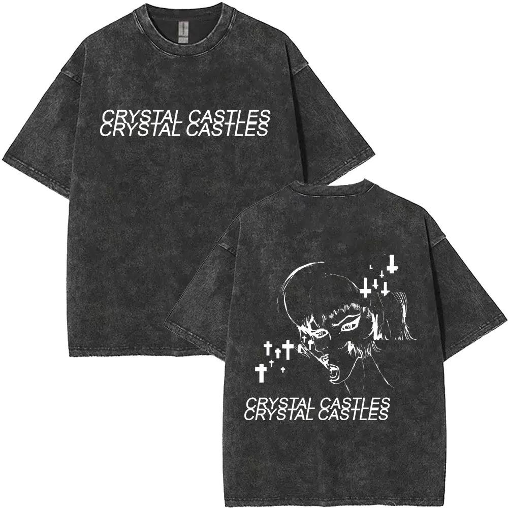 Crystal Castles Музыкальный Альбом II Двусторонний Летний Хлопок С Принтом Стиранная Футболка Кислотной Стирки Высококачественная Мягкая