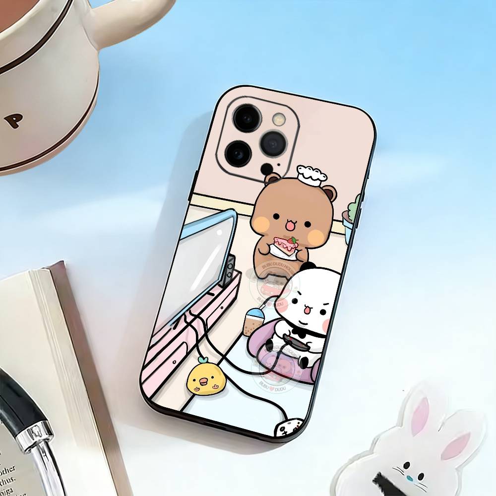 Милый Чехол для Телефона BuBu-DuDu Du Для iPhone 17,16,15,14,13,12,11 Plus,Pro Max,XS,Мягкий Силиконовый Черный Чехол