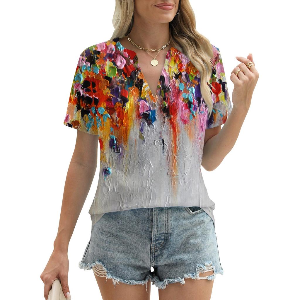 Womens Summer Tops Short Sleeve V Neck Shirts Loose Casual T-Shirts