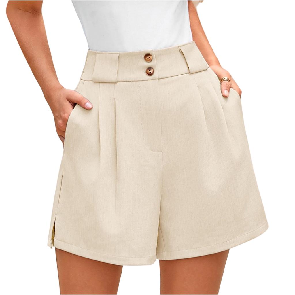 Women's Fashion Summer Solid Color High Waist Side Slit Pocket Casual Shorts