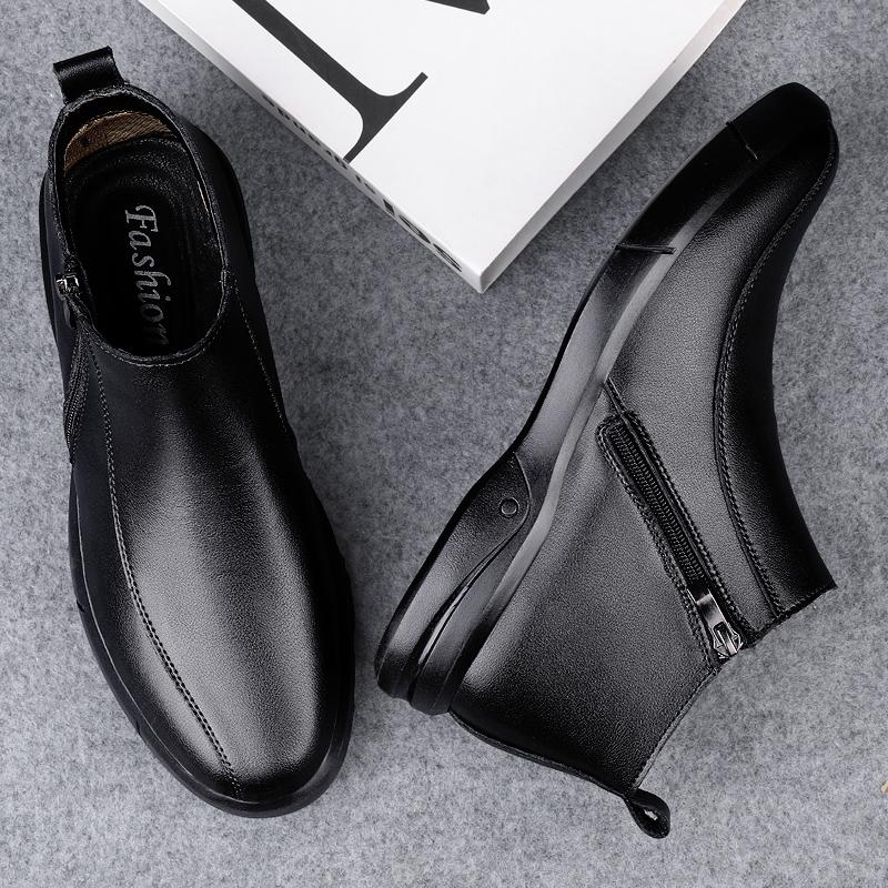 Мода Зима Деловая Мода Мужская Высокое Качество Мужская Обувь Деловая Формальная Кожаные Ботинки Классические Плюшевые Сохраняют Тепло Застежка-молния Короткие Ботинки