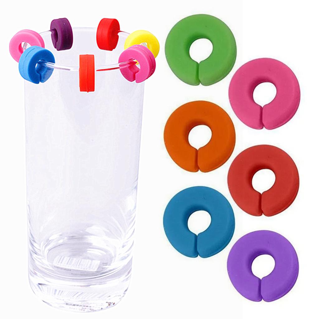 Wine Glass Markers Set of 12 Mini Circle Silicone Drink Glass Charms Tags Recognizer Cup Labels Signs for Party Bar