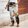 Women 3D The Yellow Rose Print Pants Lace Up Elastic Waist Loose Trousers Casual Long Pants Trousers with Pockets