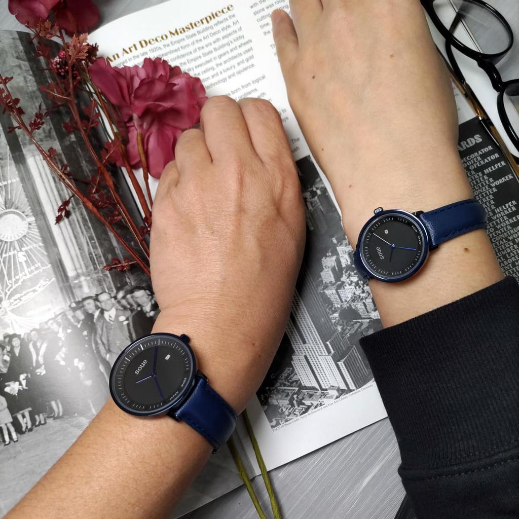 Soue Pair Watch A Basics Pair Watch Ladies Pair Couple 38mm X 30mm Leather Belt Leather Band Blue Black Dial [SOUE] Men's