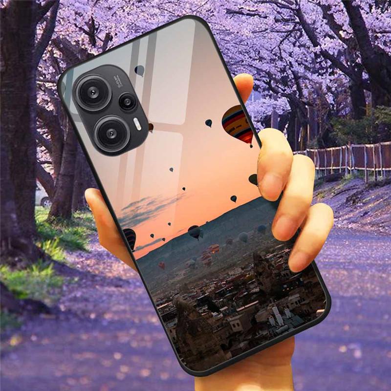 Для Xiaomi Poco F5 5G / F5Pro Чехол Закаленное Стекло Озеро Луна Жесткая Защитная Крышка для POCO F5 Pro Capas Funda на PocoF5 Роскошный Coque