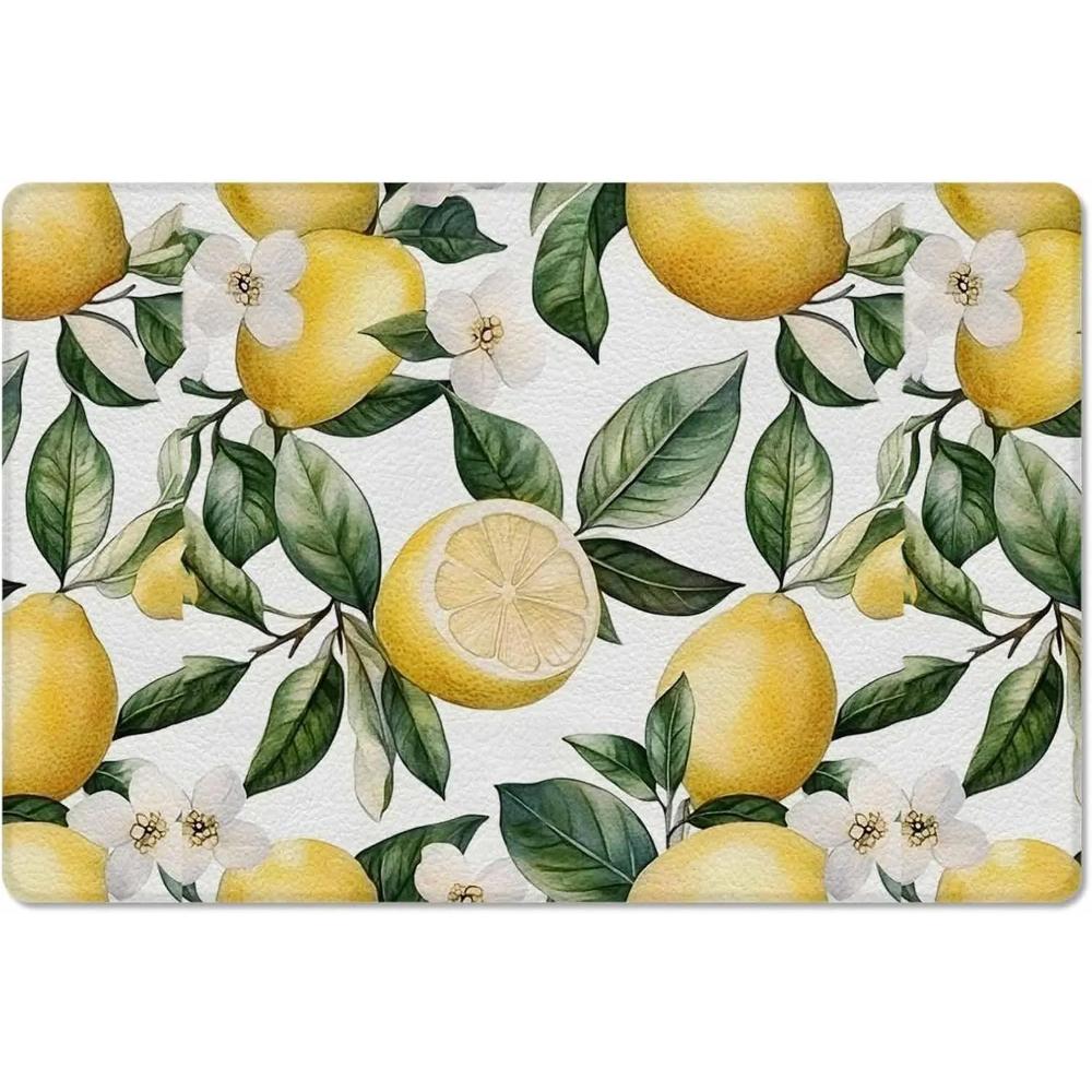 Summer Lemon Floral Leaf Welcome Door Mat Living Room Entrance Non-slip Floor Mat Bedroom Balcony Hallway Laundry Rug Home Decor