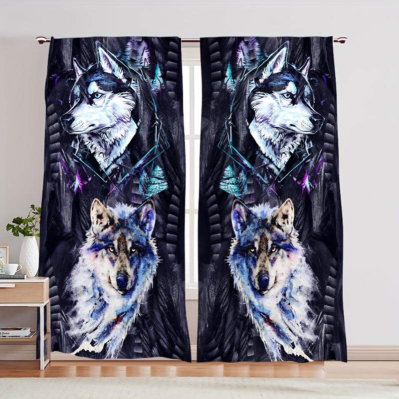 2 шт. шторы с принтом «ловец снов» и волка, полупрозрачные внутренние и наружные шторы, защитные шторы для спальни, гостиной
