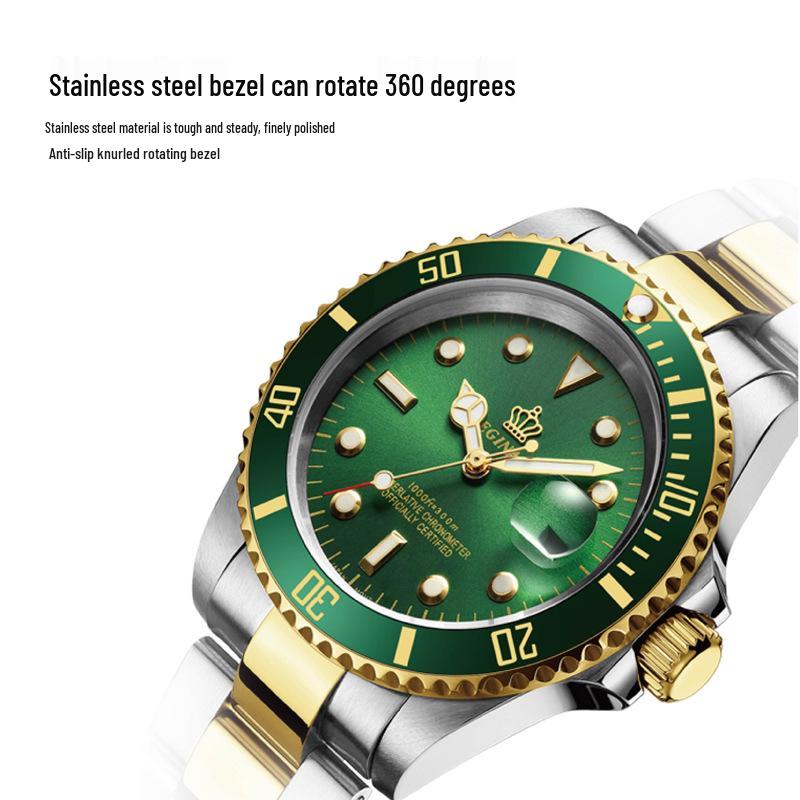 Мужские зеленые часы Submariner Date из нержавеющей стали – Высококлассный минимализм, Водонепроницаемые, Вращающийся безель, Спортивный дизайн для студентов