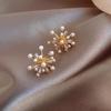 Copper-Plated Gold French Firework Geometric Earrings with Micro-Paved Zircon and 925 Silver Needle