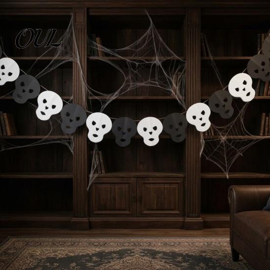 Stair Railing Banner 10FT Halloween Paper Chain Garland Decoration, Spooky Skull Spider Pumpkin Indoor Outdoor Hanging Bunting for Party Door