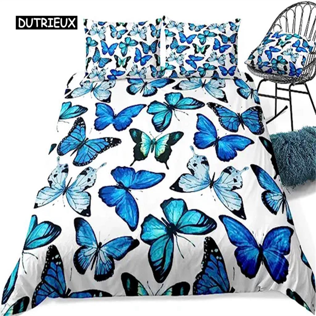 Пододеяльник с бабочками, синие, фиолетовые, с бабочками, цветы, комплект одеяла для девочек, детей, подростков, покрывало для спальни, украшение