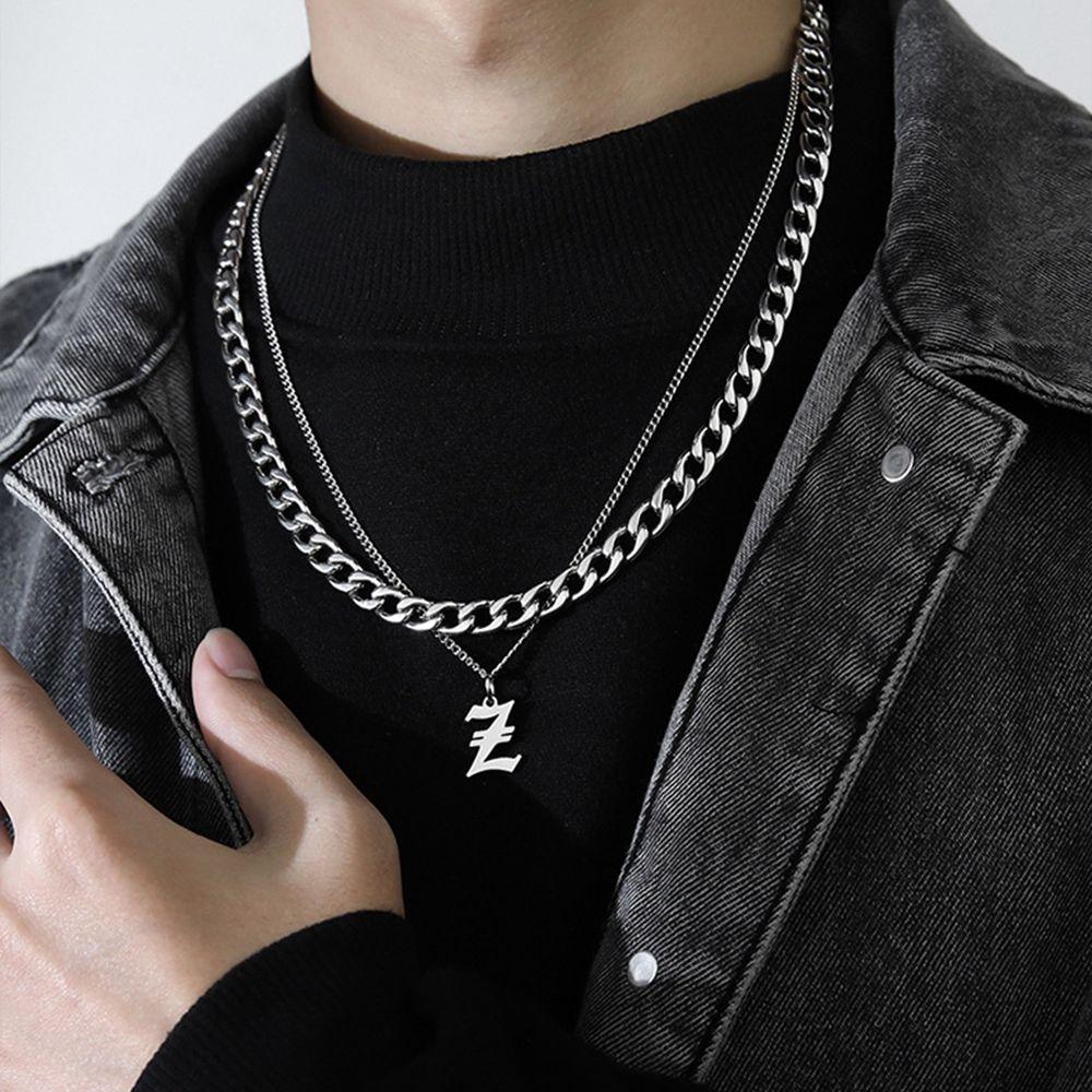 Layer Women Men Clavicle Chain Cuban Letter Necklace Korean Style Necklace Titanium Steel Necklace