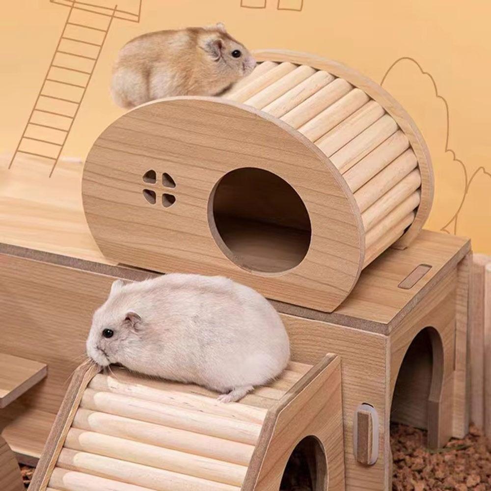 with Hiding Hole Hamster House Smooth Hamster Wooden Bridge for Guinea Pigs Rats Small Animals