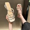 2025 Cool Slippers Women's Heel Temperament High Heels Crystal One-Flip Fashion Summer Bow Diamond Chain