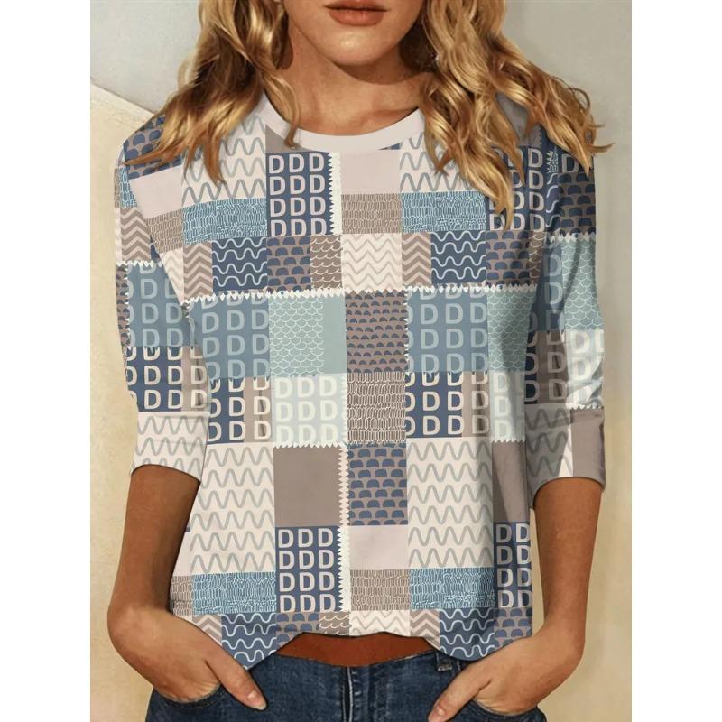 Summer Women's 3D Printed Crew Neck Long Sleeve T-Shirt Fashion Versatile Trend Breathable Casual