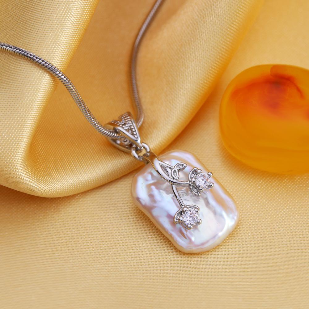 SENIKO Natural Freshwater Big Baroque Pearl Necklaces For Women Fashion Flower Cubic Zirconia Pendant With Chain Birhday Gift