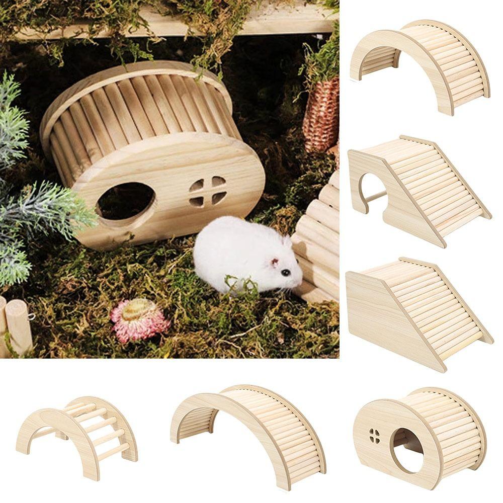 with Hiding Hole Hamster House Smooth Hamster Wooden Bridge for Guinea Pigs Rats Small Animals