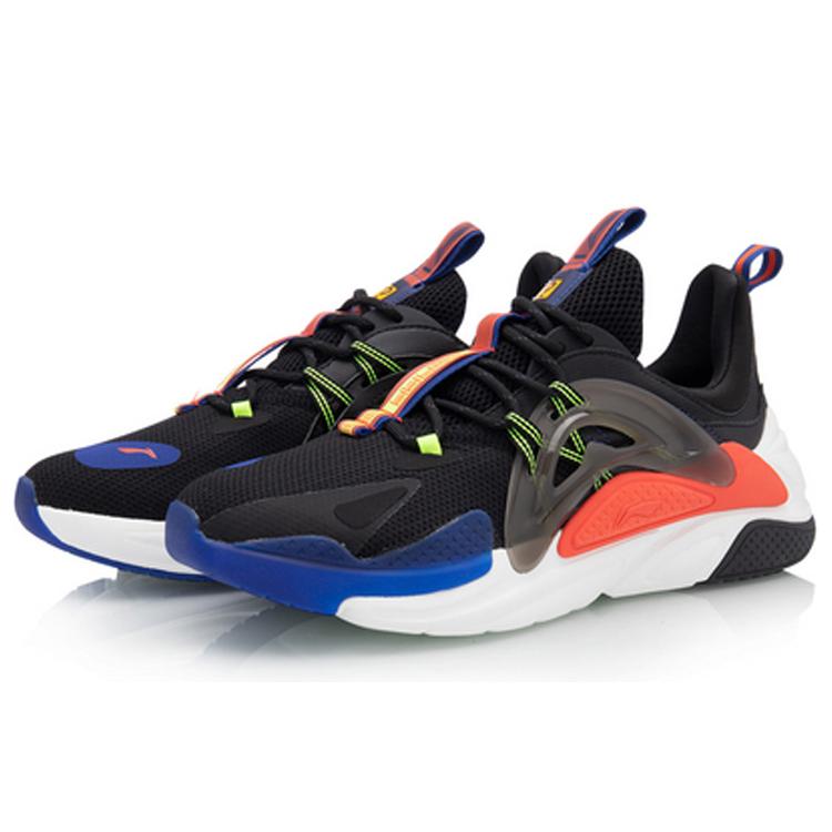 Li Ning Spark Амортизация Скользкие Устойчивые к истиранию Низкие Спортивные Повседневные Кроссовки Мужские Черно-синие AGLQ057-4