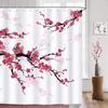 Pink Cherry Blossom Waterproof Washable Polyester Shower Curtain 180x 200cm Bathroom Shower Curtain with 12 Hooks