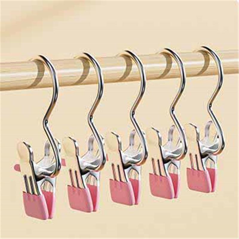 30pcs Stainless Steel Clothespins with Hooks Pants Rack Portable Hanging Closet Clothes Hanger Laundry Travel Home Supplies