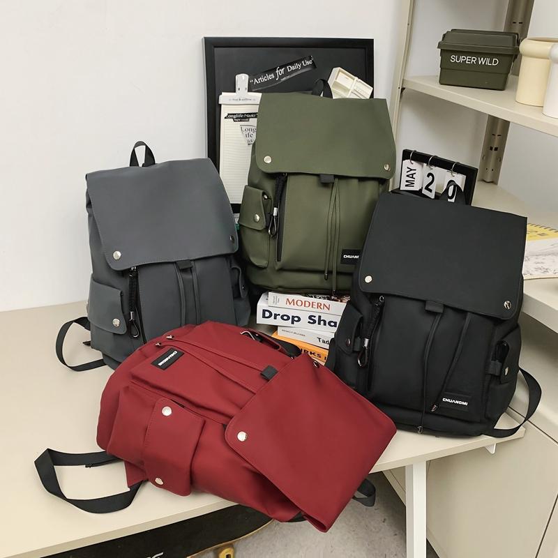 Solid Color Men's Backpack Women's Large Capacity Travel Backpack Student School Bag