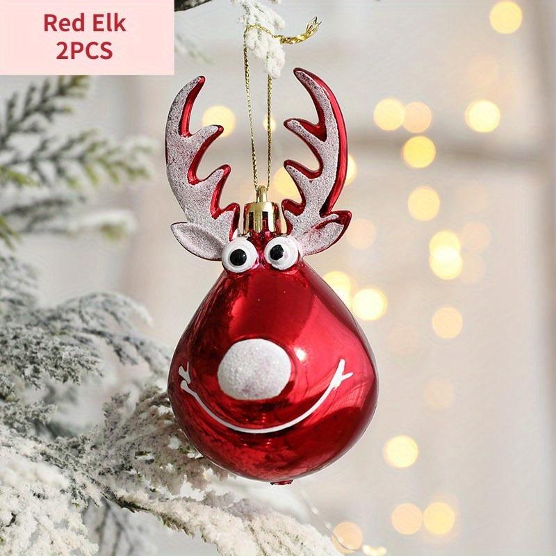 2PCS Christmas Tree Ornaments Pendant Decorations Elk Scene Layout Drop Shot Red Elks Diameter Balls Festival Gift