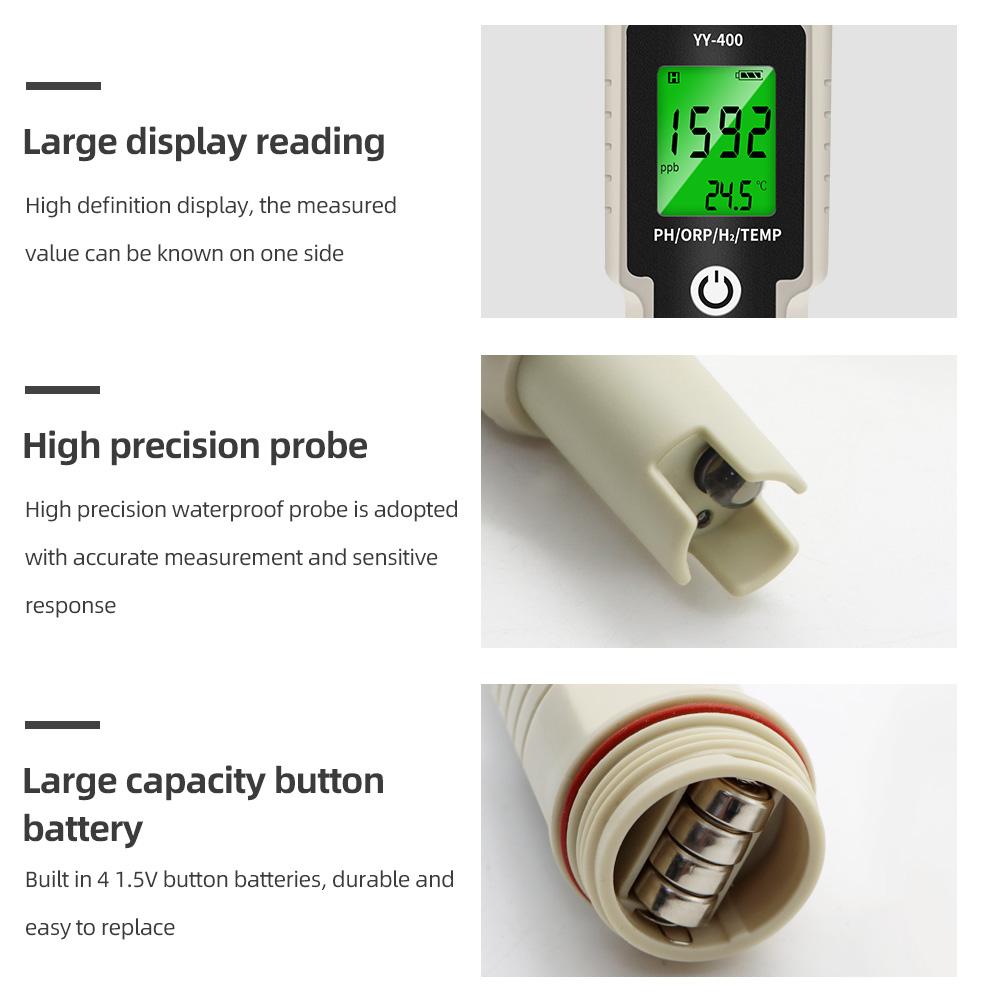 2/3/4 в 1 PH-метр ORP H2 Temp Tester Высокая точность 0,01 ЖК-цифровой богатый водородный тестер ручка для бассейна аквариума гидропоники