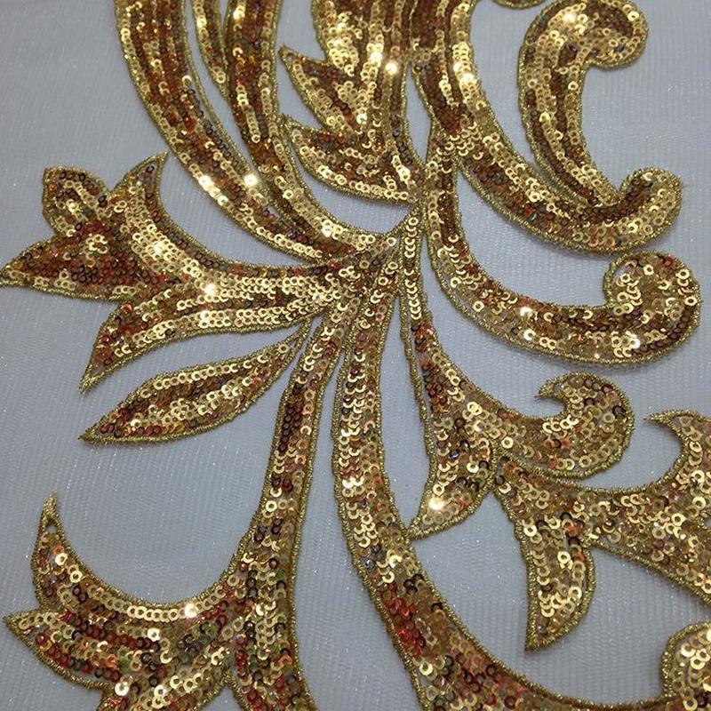 Silver Lace Fabric Embroidered Gown Appliques Flora Collar Mesh Baroque Vintage Sew On Patches For Wedding Decoration Dress DIY