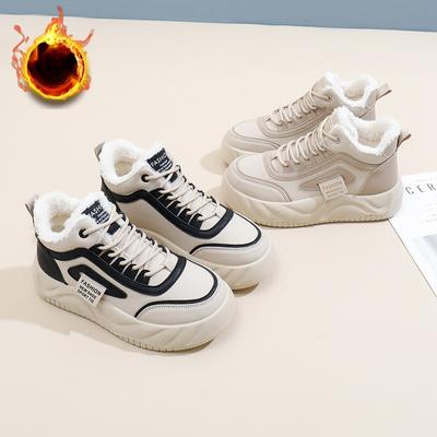 Женские зимние ботинки на толстой платформе, теплые, на шнуровке, с подкладкой из искусственного меха, короткие ботильоны, нескользящие, удобные, высокие кроссовки для женщин