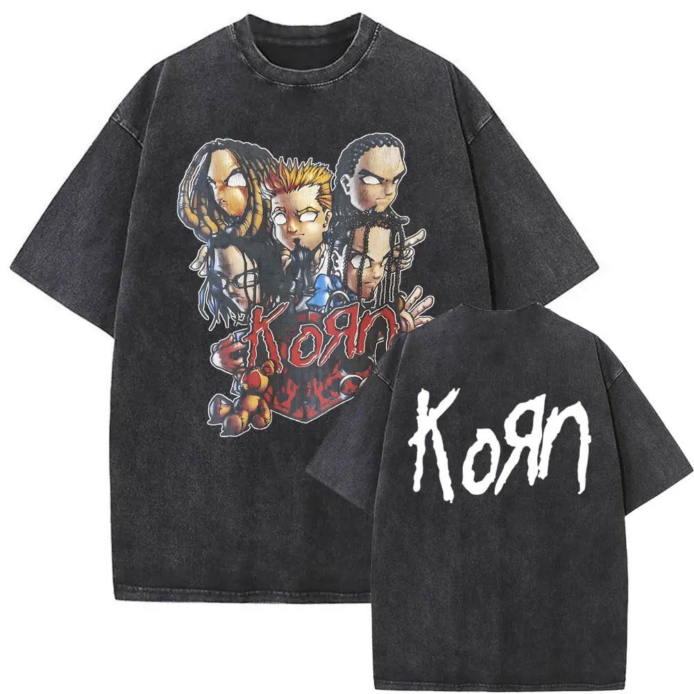 Washed Vintage Rock Band Korn Sick Twisted Tour 2000 Tshirts Male Alternative Nu Metal Music Tshirt Mens Oversized T Shirts